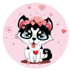 Husky with Hearts