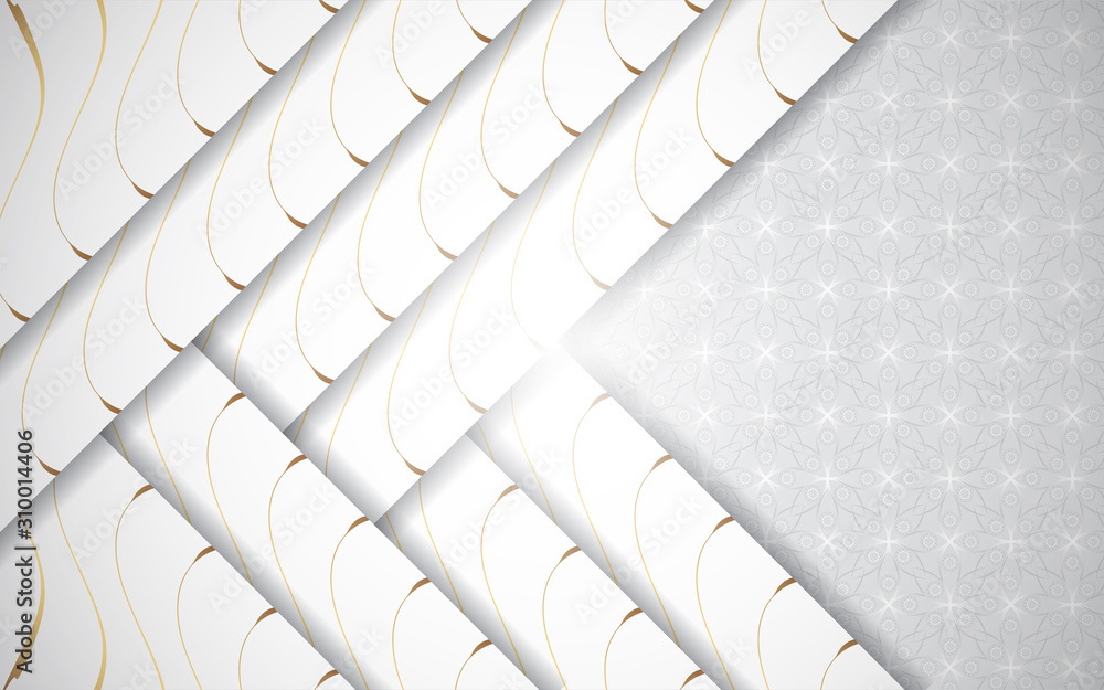 Poster modern abstract light silver background vector. elegant shape design with golden line. luxury vector