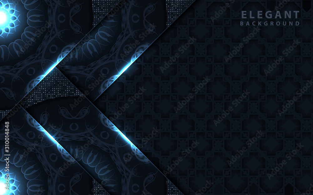 Poster dark abstract background with paper shapes overlap layers. luxury and modern concept texture with si