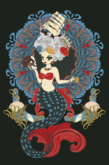 Rococo mermaid art nouveau frame