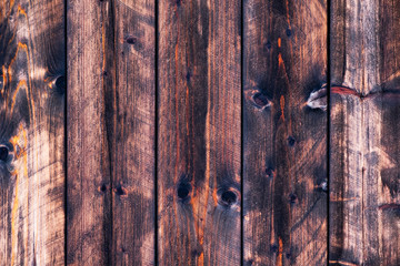 Old empty brown rough boards. The texture of natural wood. Abandoned boards for the background. Vertical layout.