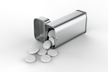 Blank mint tin container for branding and design. 3d render illustration.