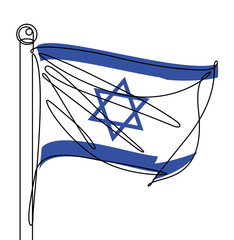 Israel National Flag One Continuous Line Abstract Vector Graphic Icon