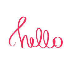 Naklejka na ściany i meble Red Hello handwritten phrase. Raster cute illustration text graphic design element on white background. Trendy calligraphy poster for kid stickers, print, t shirt, banner, invitation card, business.