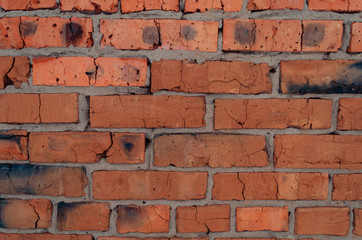 crush red brick wall texture grunge background, old interior design, panorama of masonry pattern