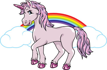 Smiling unicorn on a rainbow background
