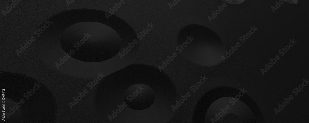 Poster black abstract futuristic background with round geometry and copy space for text, large empty space,