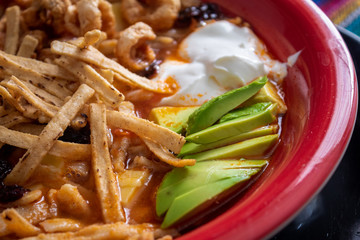 Sopa de tortilla acercamiento comida típica mexicana