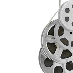 Obraz premium Reels with film strip isolated on a white background. Free space for your text.