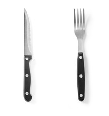 Steak cutlery set knife and fork stainless steel isolated on white background