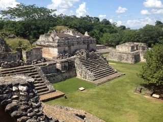 A pair of temples called "The Twins" among the remains of Ek' Balam, a Yucatec-Maya site on Mexico's Yucatan peninsula