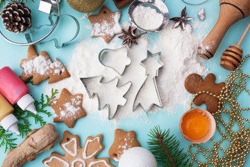 Fototapeta na wymiar Preparations for cooking gingerbread Christmas gingerbread