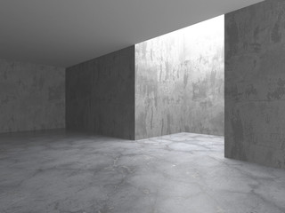 Dark concrete empty room. Modern architecture design