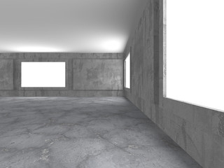 Dark concrete empty room. Modern architecture design