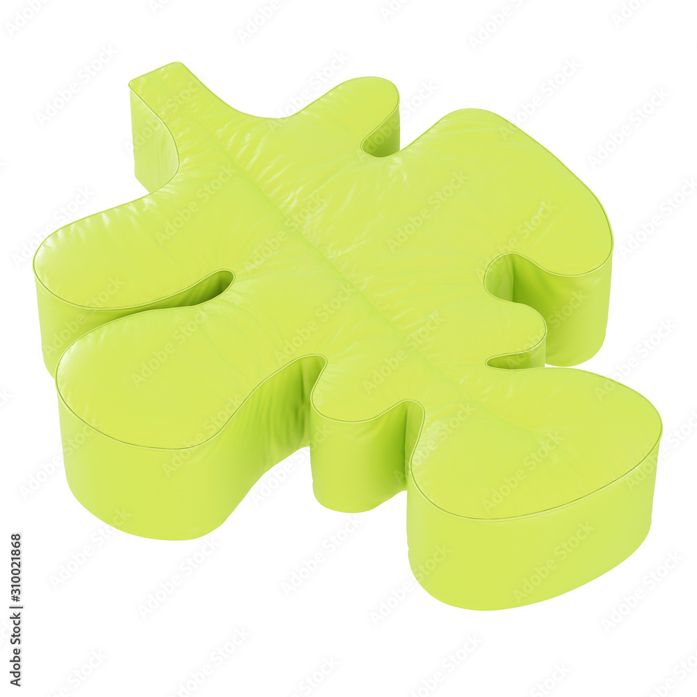 Poster the green poof is of unusual shape on a white background. 3d rendering