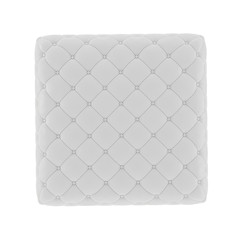 White quilted square leather pouf on a white background. Top view. 3d rendering