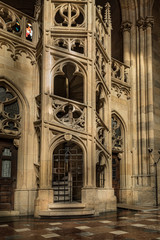 Staircase to the treasury, Saint Vitus's Cathedral, Prague castle, Prague, Czech Republic. Gothic ornamental detail of roof inside St. Vitus Cathedral 