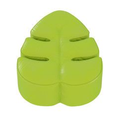 Green leather pouf in the shape of a sheet on a white background. 3d rendering