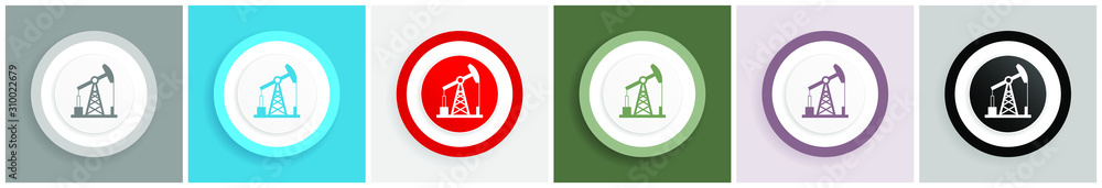 Poster industrial icon, oil pump vector illustrations in 6 colors options for web design and mobile applica