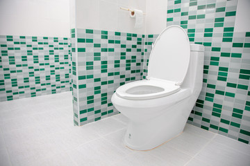 White flush toilet or water closet in Toilet Bathroom . 
WC room