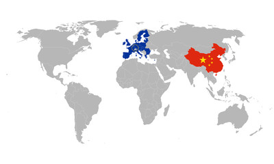 Fototapeta na wymiar European union, china map flag vector. Gray background. Business concepts, Economic trade relations.