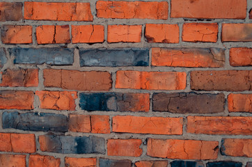 crush red brick wall texture grunge background, old interior design, panorama of masonry pattern