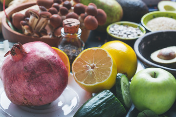 Vegan ingredients, group of plant based food