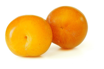 Yellow / orange greengage (Prunus domestica subsp. italica var. claudiana) fruits isolated on white background