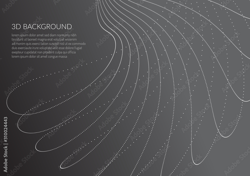 Poster abstract background with particles. volumetric figures and waves of particles. optical illusion of v