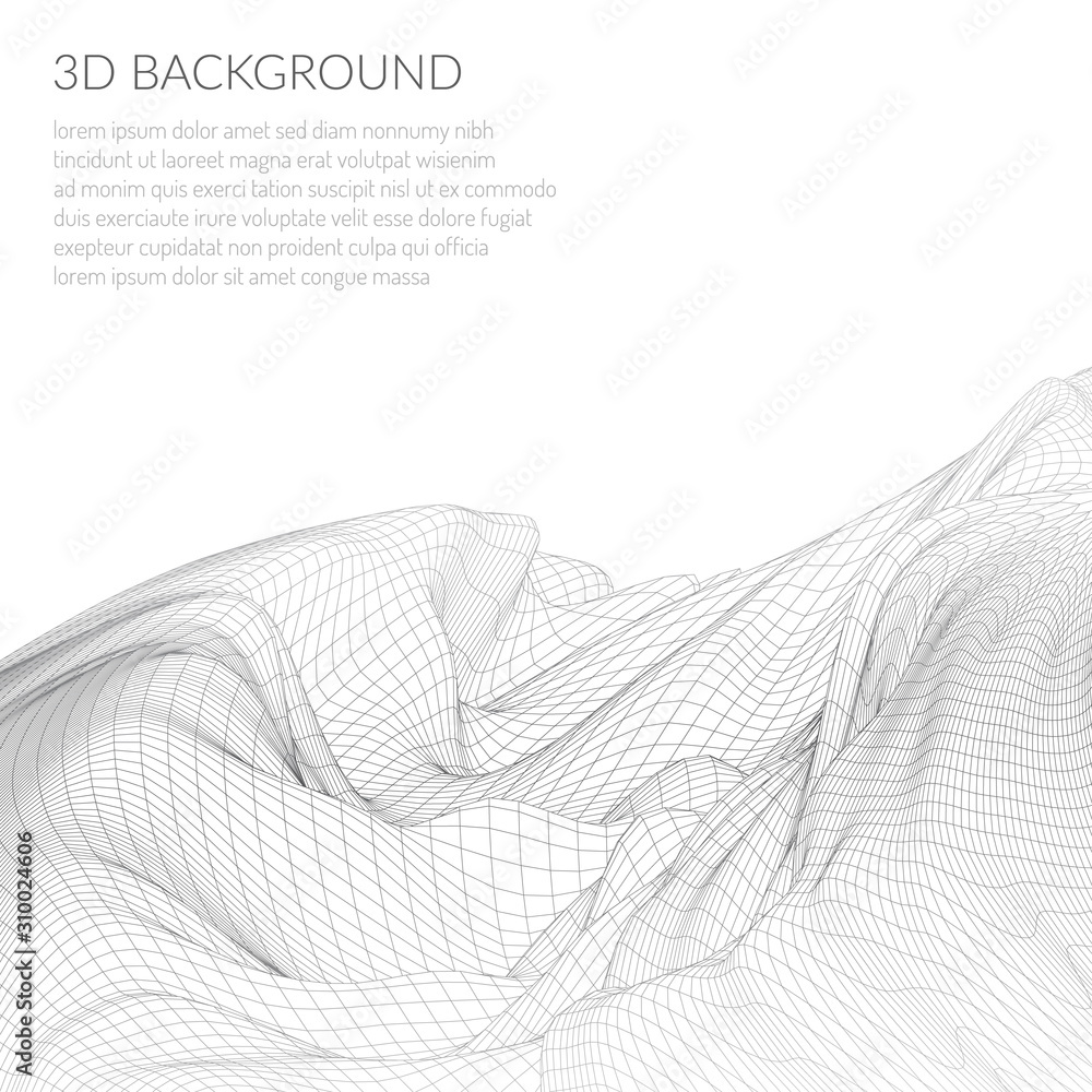 Poster abstract 3d image of a mountain with a polygonal mesh. view from a great height. landscape on a whit