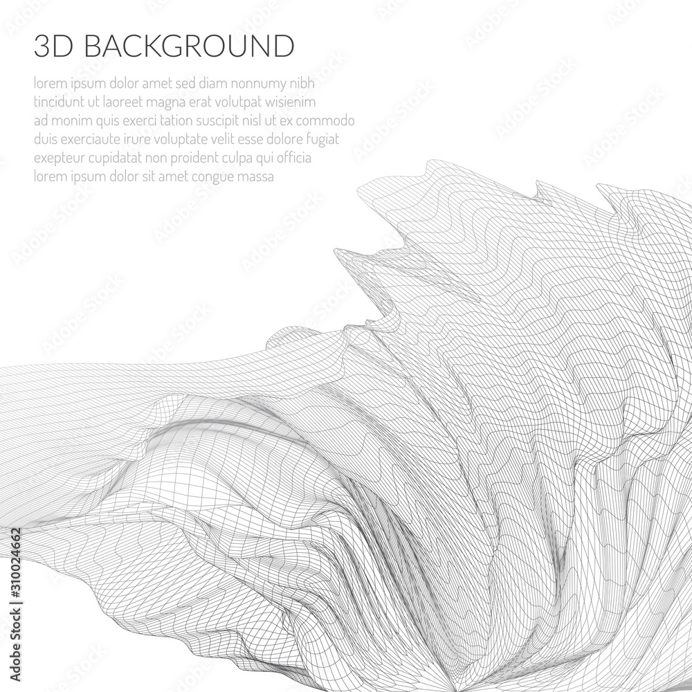 Poster abstract 3d matter from a polygonal mesh. optical illusion of movement and distortion of space.