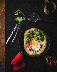 breakfast pizza in cast iron