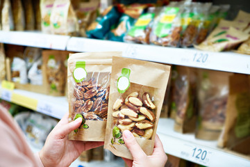 Pecan and Brazil nuts in store