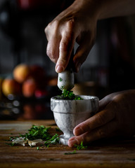 person holding a mortar with herbs © Melinda