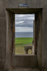 Clouds over ocean seen from the window of a medieval castle, Downhill House, Downhill Demesne, Downhill, County Londonderry, Northern Ireland, United Kingdom
