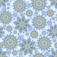 Seamless ornamental oriental pattern. Repeating geometric tiles with mandala. Vector laced decorative background with floral and geometric ornament. Indian or Arabic motive. Boho festival style