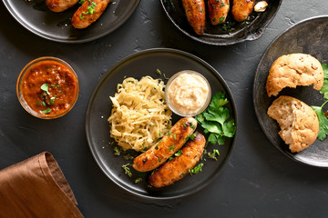 Grilled sausages with sauerkraut and horseradish