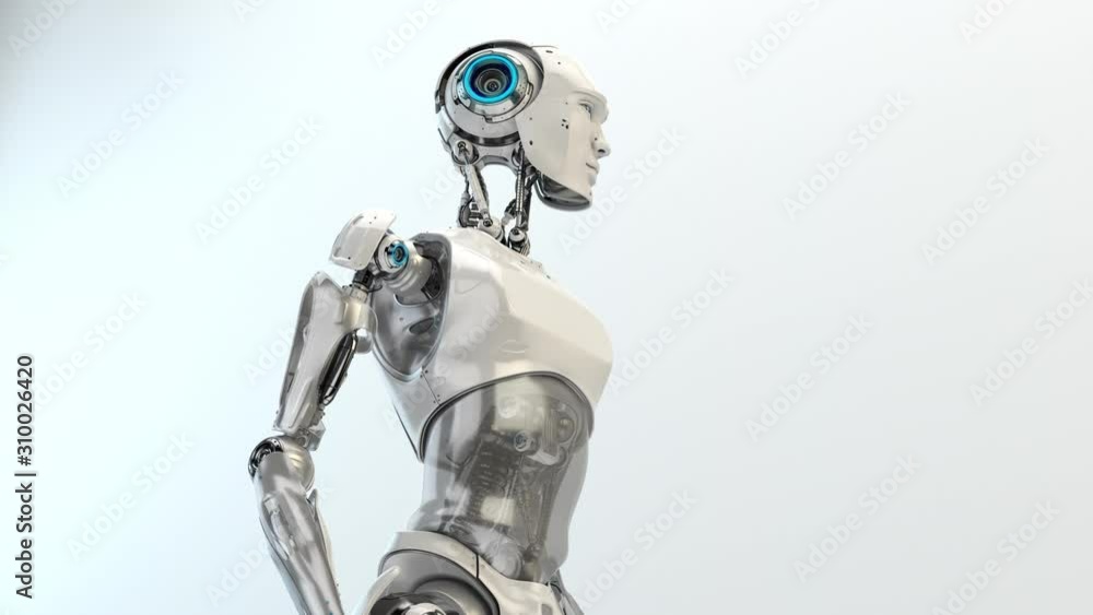 Poster robot torso turning, 3d rendering with alpha