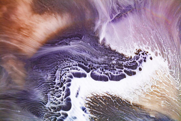 Color liquid mixing raster background. White fluid drops and foam splashes illustration. Abstract modern art. Acrylic and oil paint flow. Water splatters contemporary realistic backdrop.