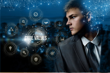 Fototapeta na wymiar Young business man looking core values in business .