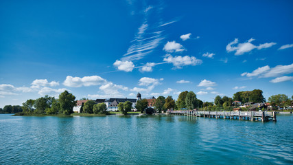 View of the female island (fraueninsel) on Chiemsee lake. Bavaria, Germany