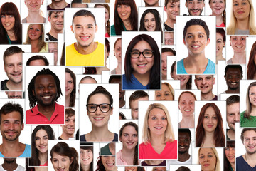 Group of multiracial young smiling happy people portrait diversity background collage