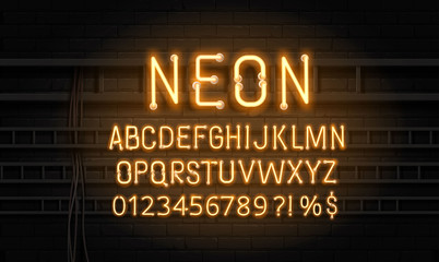 Neon light 3d alphabet, extra glowing font. Exclusive swatch color control.