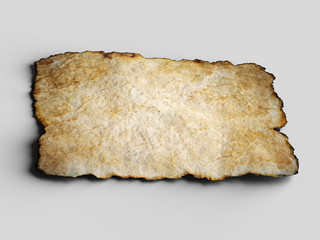 Aged brown paper with burned edges. 3d illustration