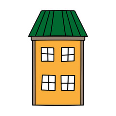 Color vector illustration with cute little house in carton style. One of a series of colored houses. Drawn by hand. Illustration for children. Isolated on a white background.