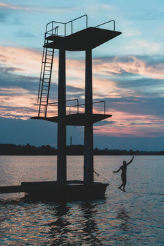 Person on slickline above sea
