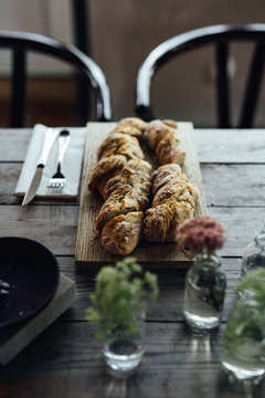 Bread batons on table