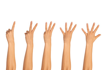 Hands, fingers and numbers. On a white background. Isolated