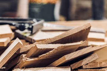 Wood off-cuts in a carpenter's workshop