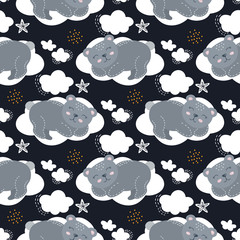 Bear sleeping on the cloud. Nursery pattern, animal theme